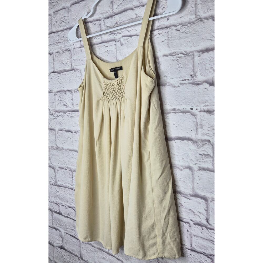 Eileen Fisher 100% Silk Smocked Cami Tank Top Small Cream Smocked R9GC-4 Lined - Picture 2 of 9